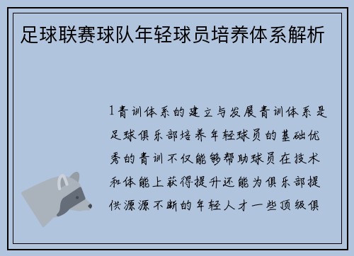 足球联赛球队年轻球员培养体系解析